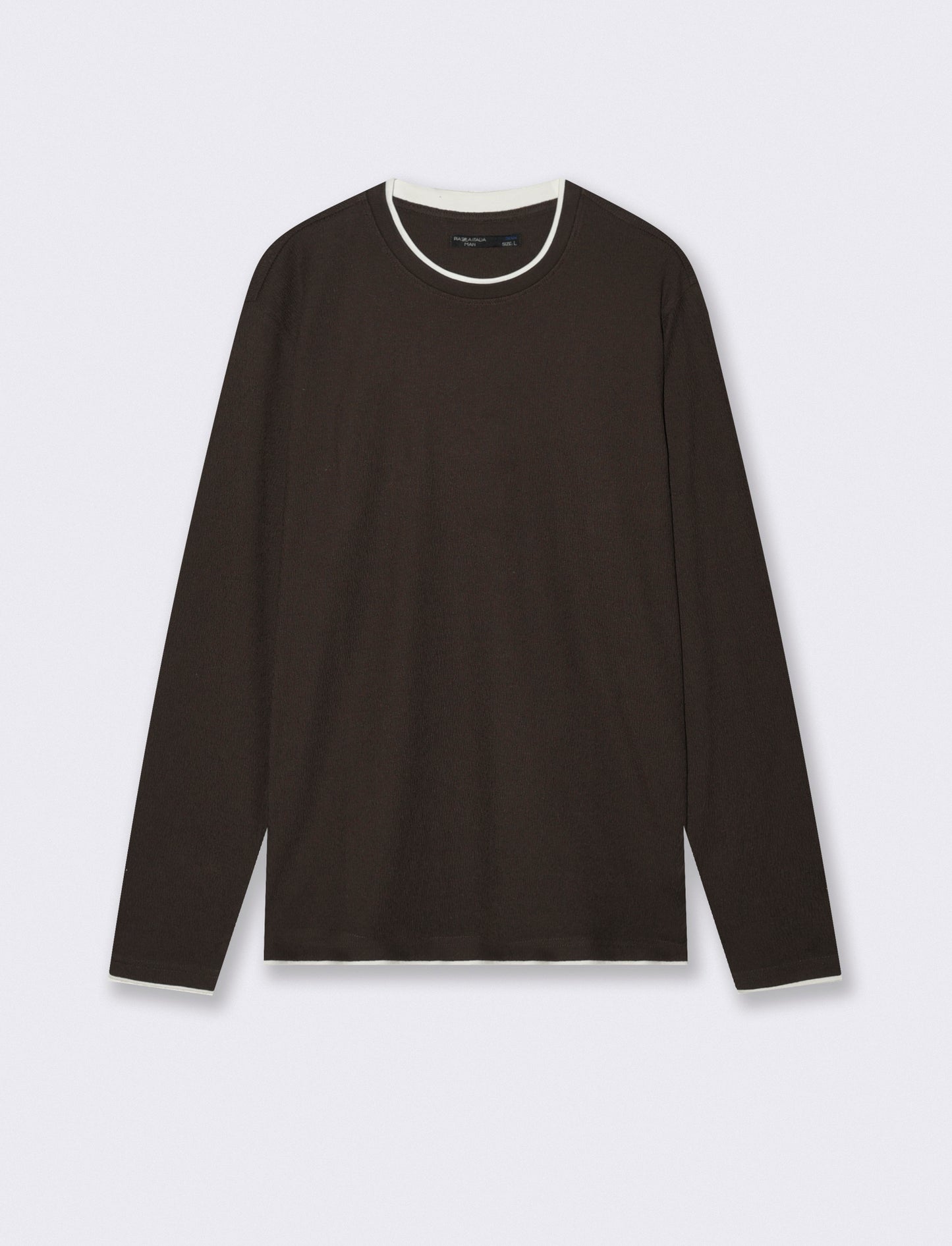 Maglia girocollo jacquard in misto cotone - Moro