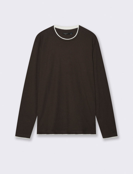Maglia girocollo jacquard in misto cotone - Moro