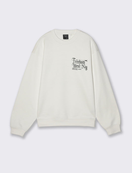 Felpa girocollo con stampe a contrasto - Bianco