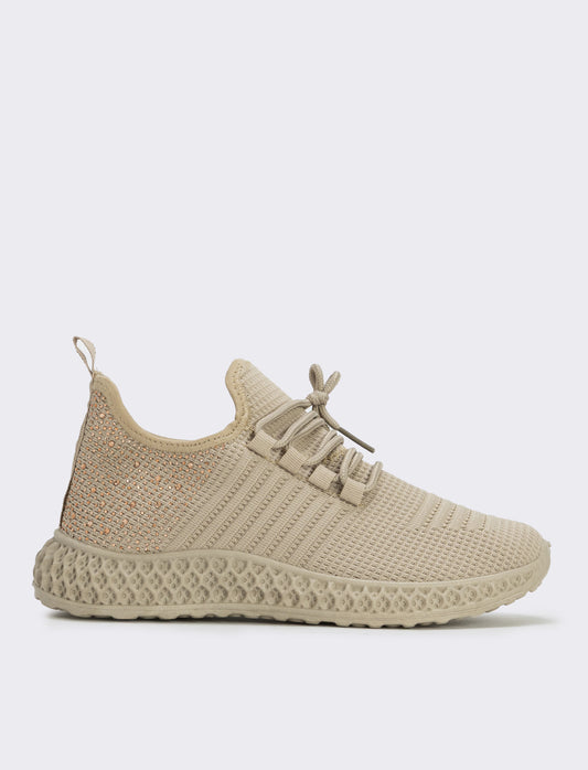 Sneakers da con strass e suola rilievo - Beige