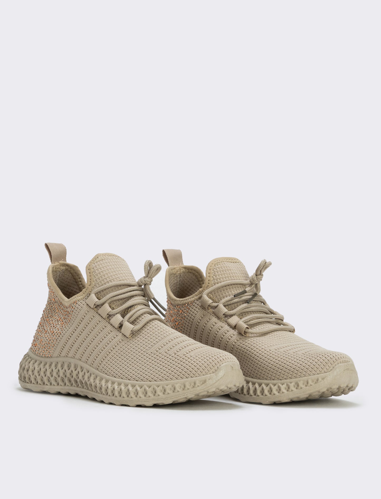 Sneakers da con strass e suola rilievo - Beige