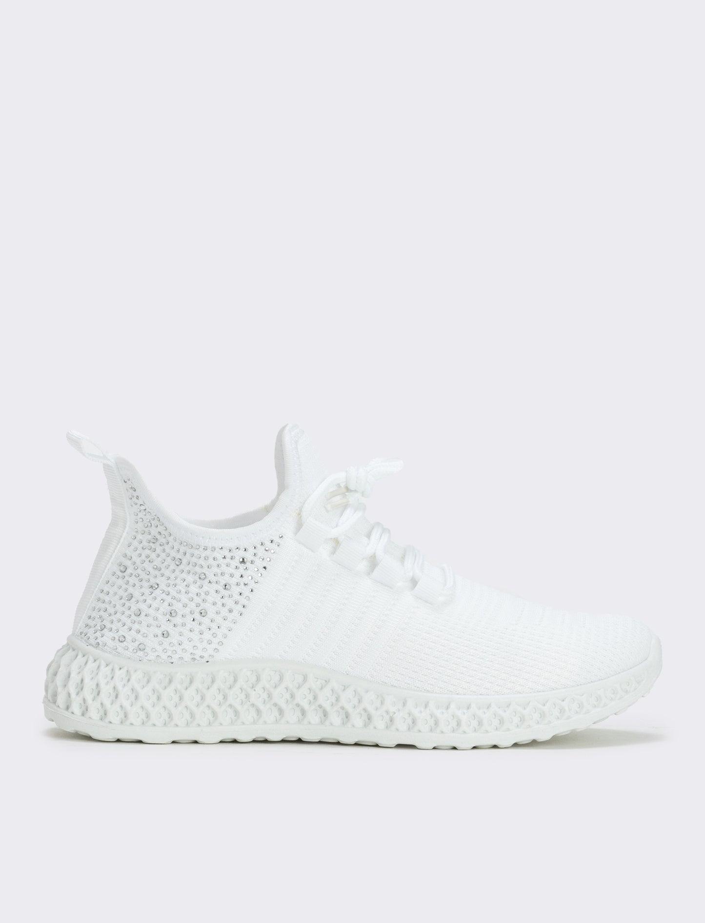 Sneakers with rhinestones and embossed sole - White