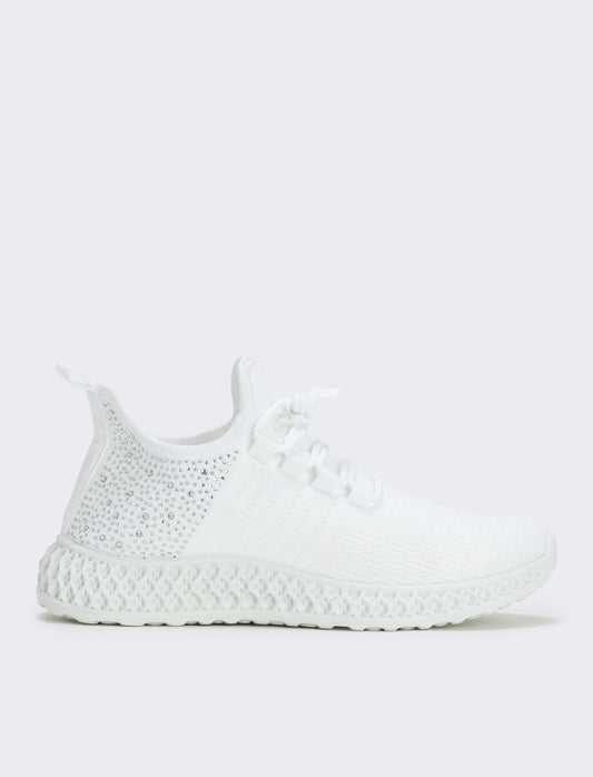 Sneakers da con strass e suola rilievo - Bianco