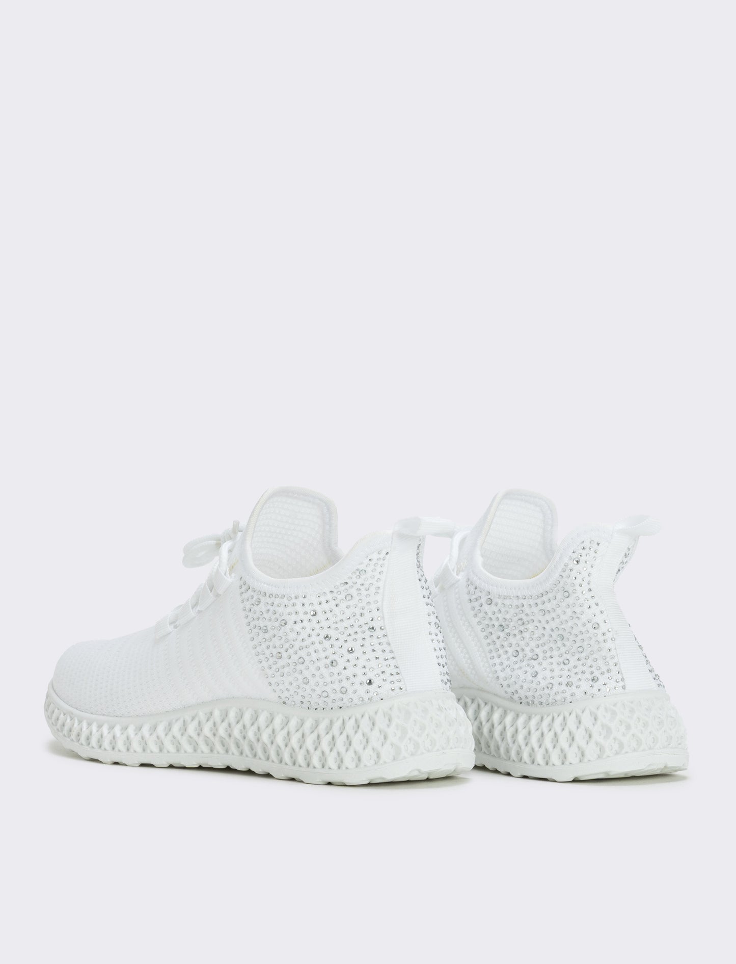 Sneakers with rhinestones and embossed sole - White