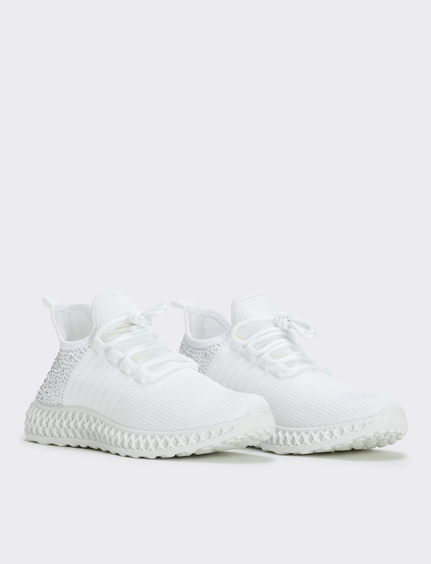 Sneakers with rhinestones and embossed sole - White