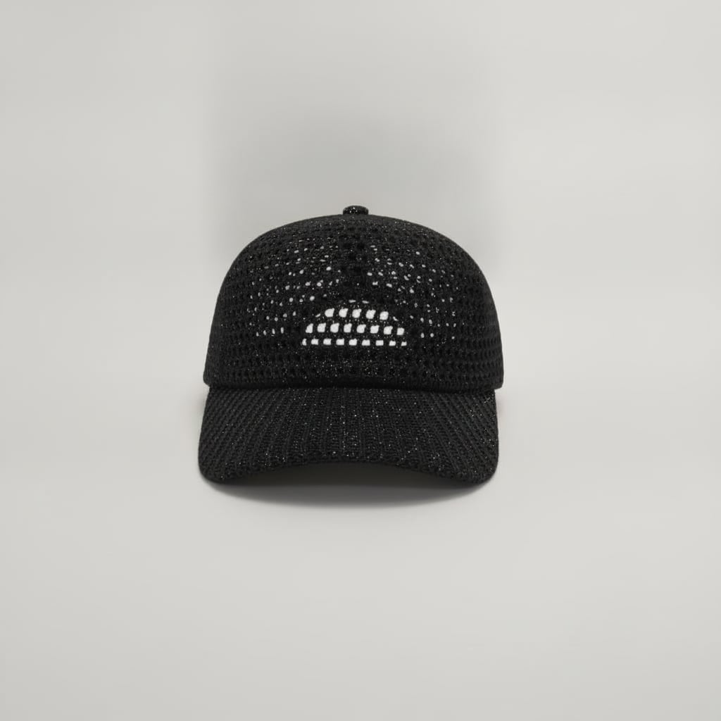 Cappello donna baseball effetto uncinetto - Nero