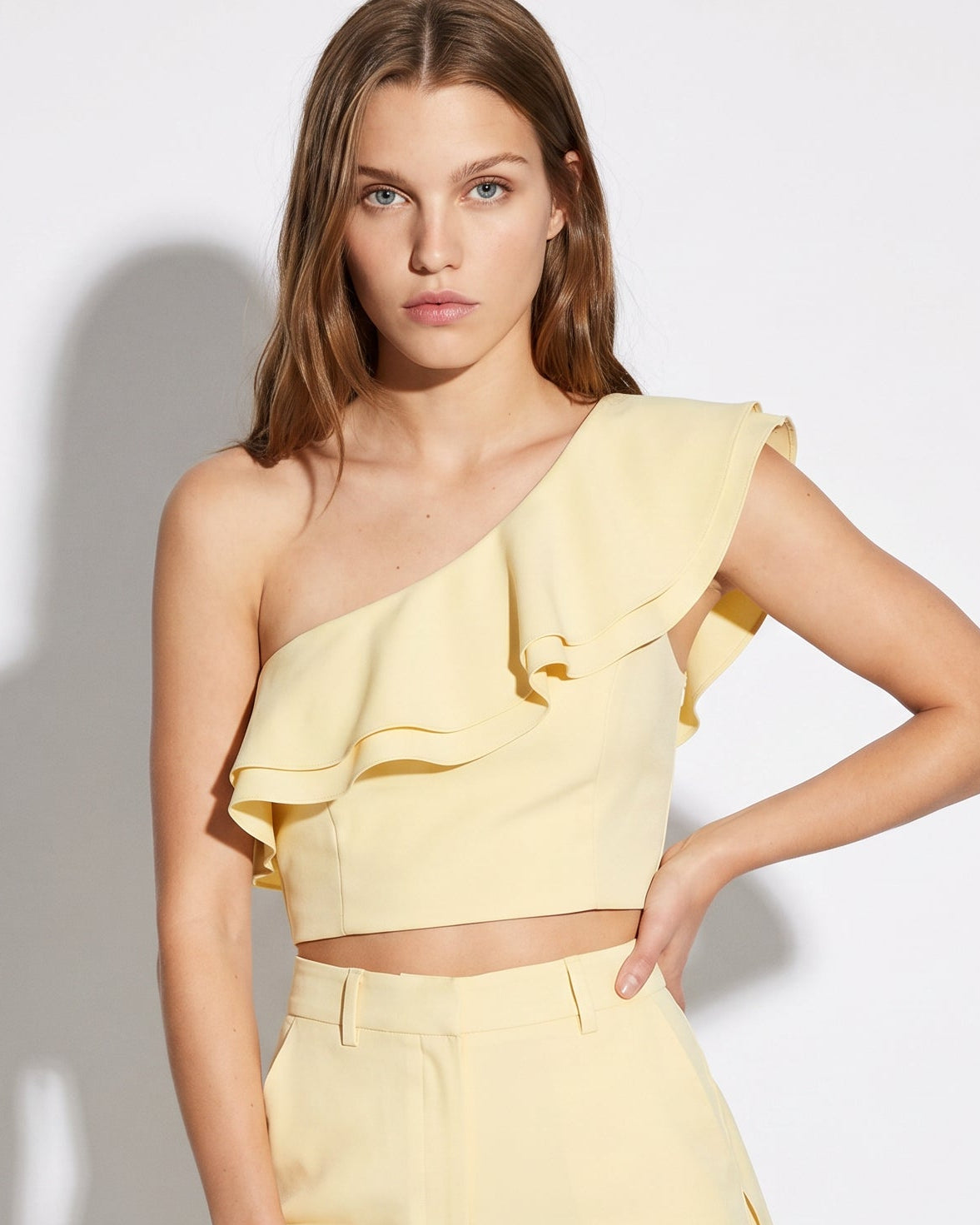 Top Monospalla con Rouches e Zip Lato - Vaniglia