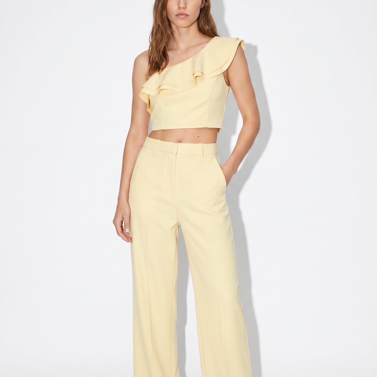 Top Monospalla con Rouches e Zip Lato - Vaniglia