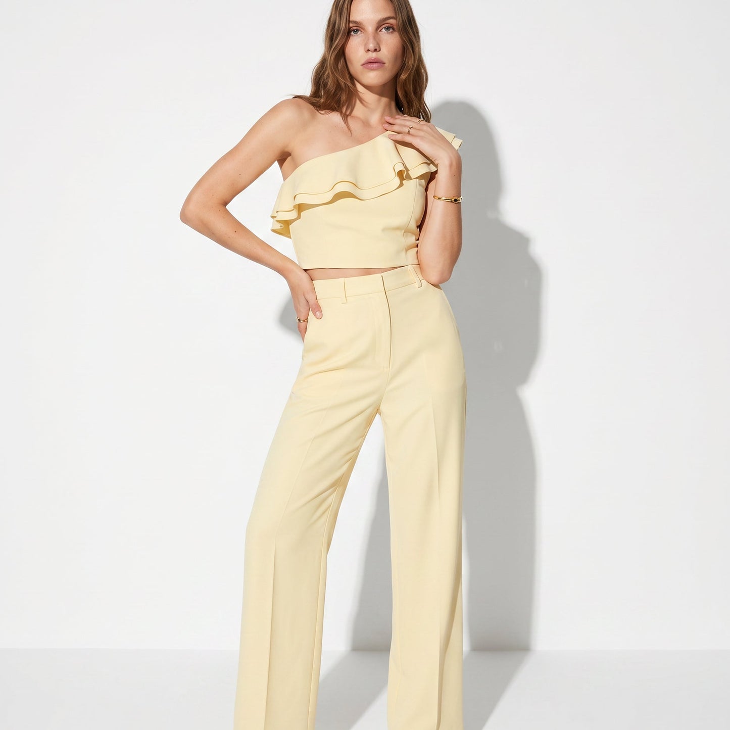 Top Monospalla con Rouches e Zip Lato - Vaniglia