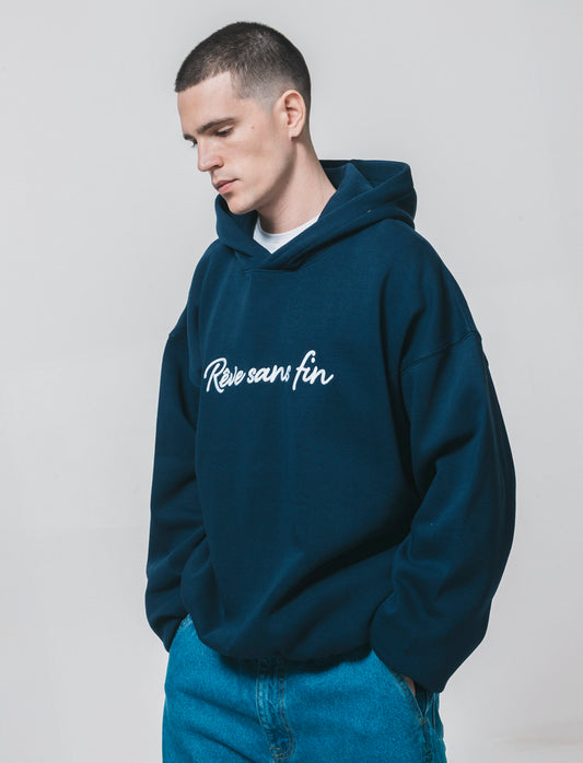 Felpa boxy con cappuccio e ricamo - Blu