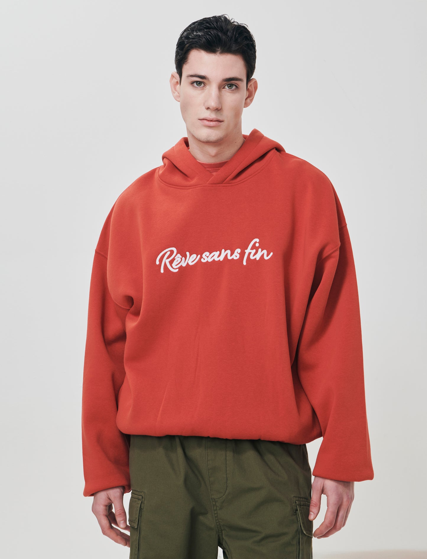 Felpa boxy con cappuccio e ricamo - Rosso