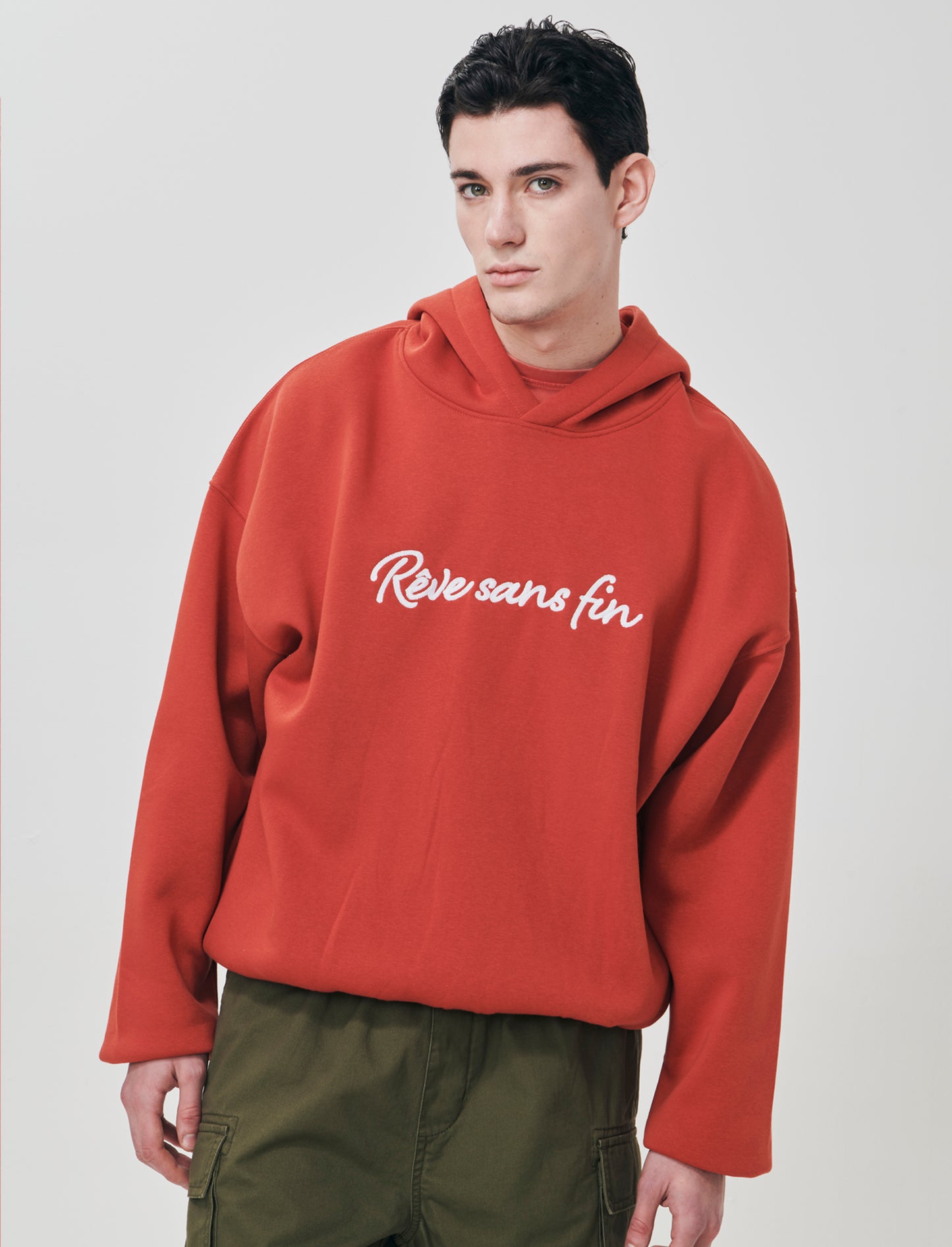 Felpa boxy con cappuccio e ricamo - Rosso