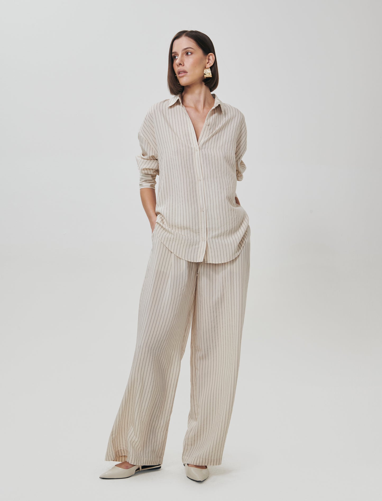 Vertical Striped Elastic Pants - 