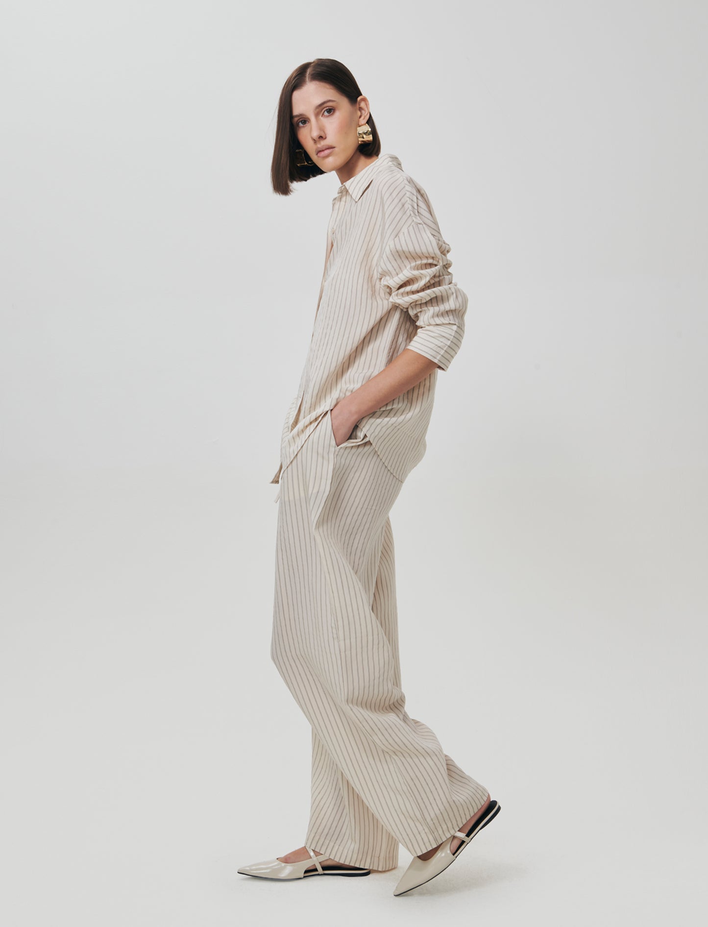 Vertical Striped Elastic Pants - 