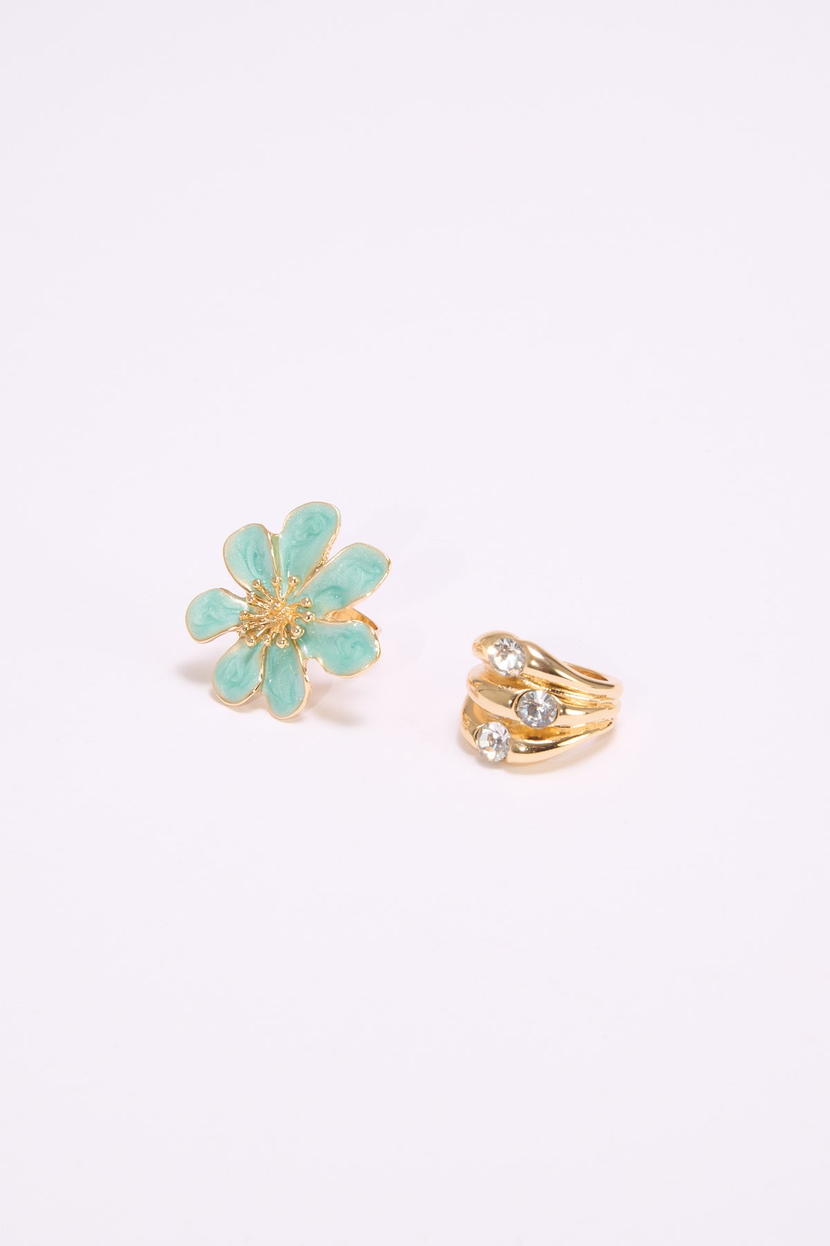 Anelli donna card 2 pezzi fiore e fascia strass - Turchese