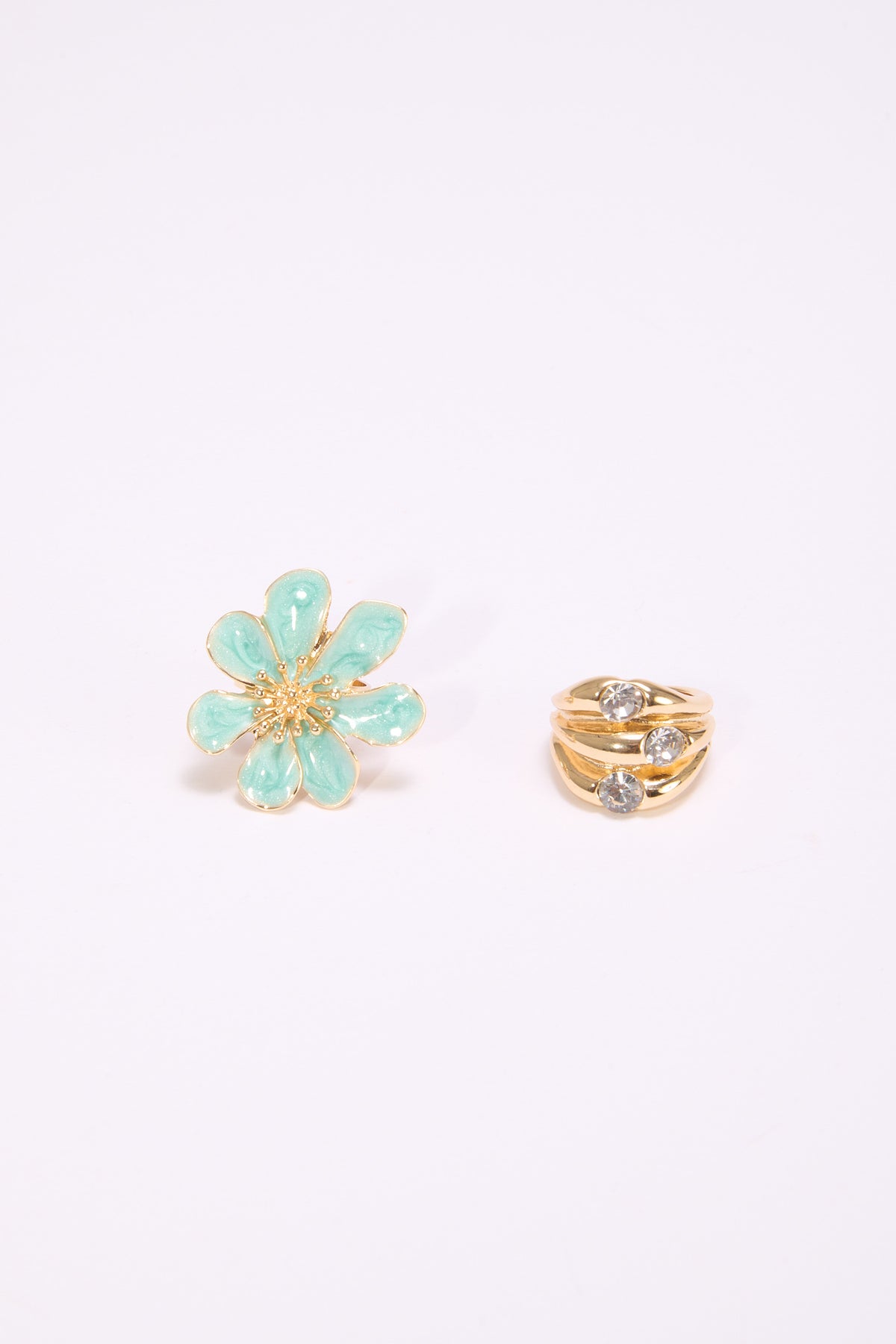 Anelli donna card 2 pezzi fiore e fascia strass - Turchese