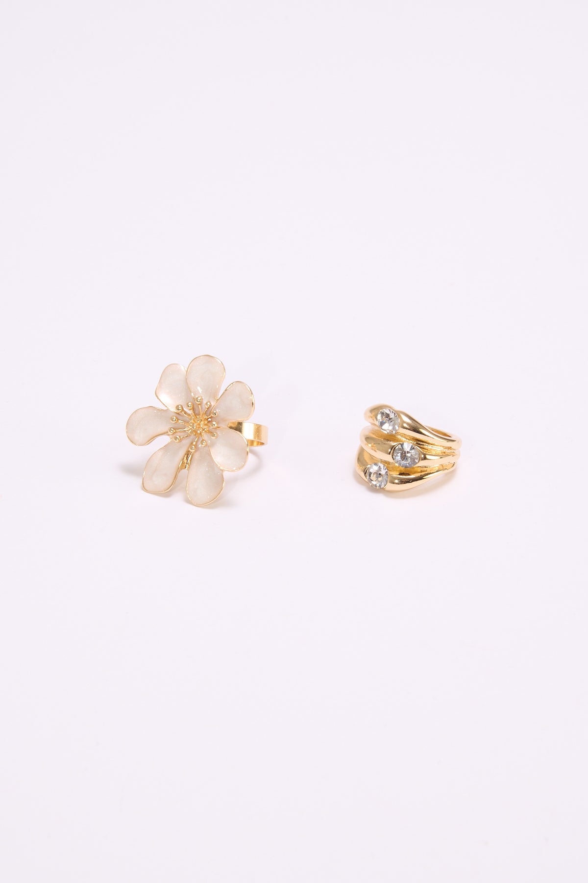 Anelli donna card 2 pezzi fiore e fascia strass - Bianco