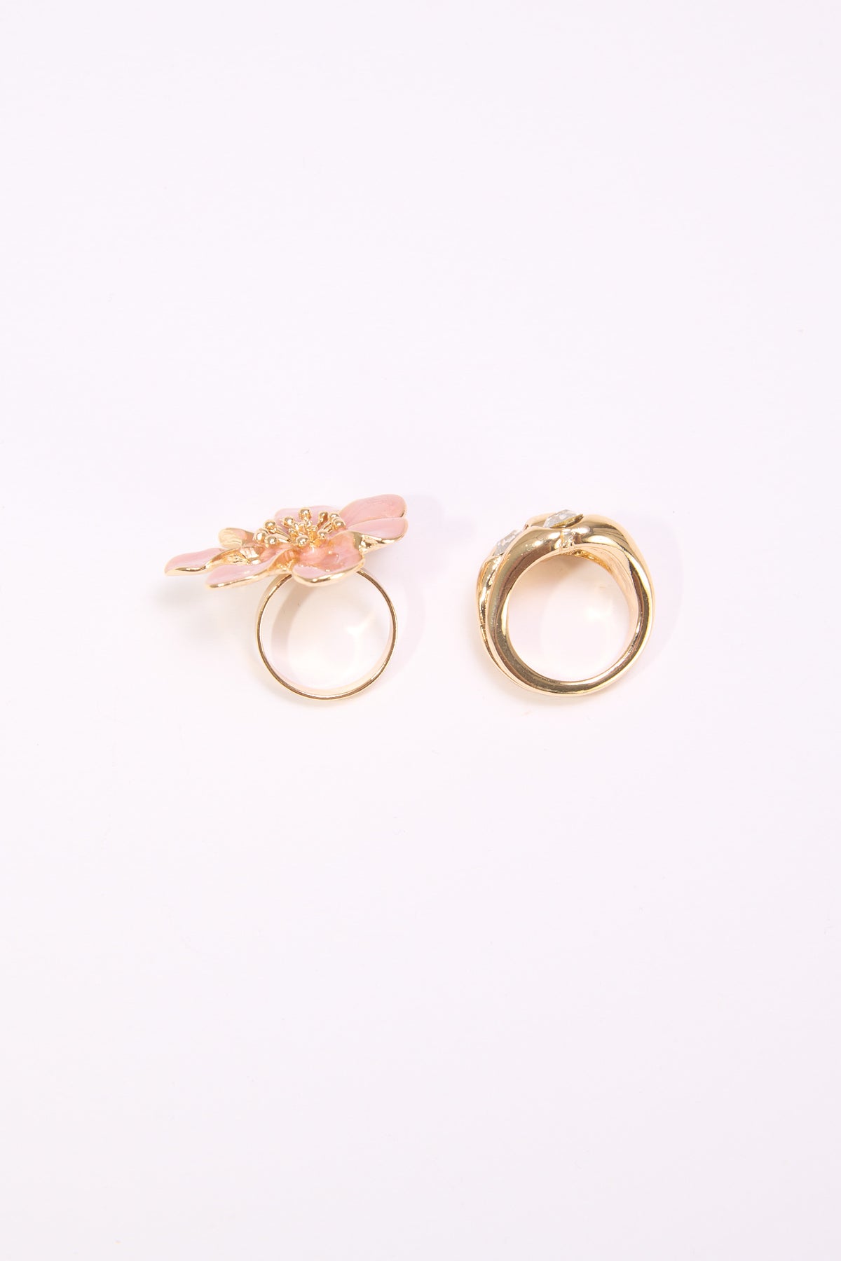 Anelli donna card 2 pezzi fiore e fascia strass - Rosa