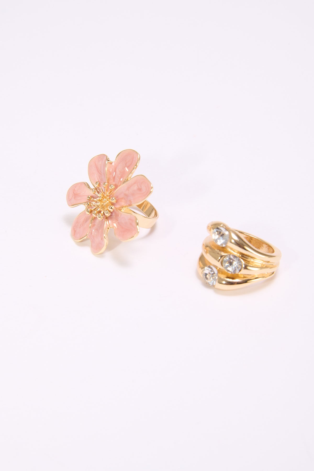 Anelli donna card 2 pezzi fiore e fascia strass - Rosa