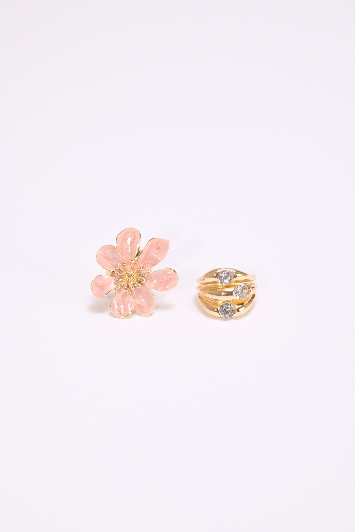 Anelli donna card 2 pezzi fiore e fascia strass - Rosa
