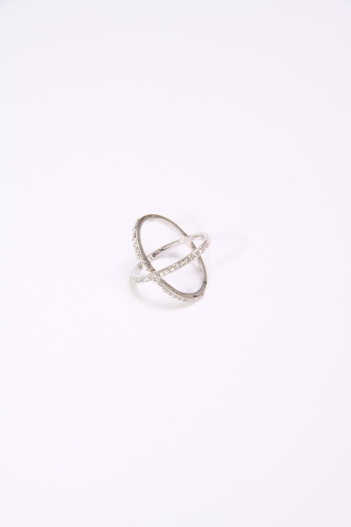 Anello donna incrocio con strass - Argento