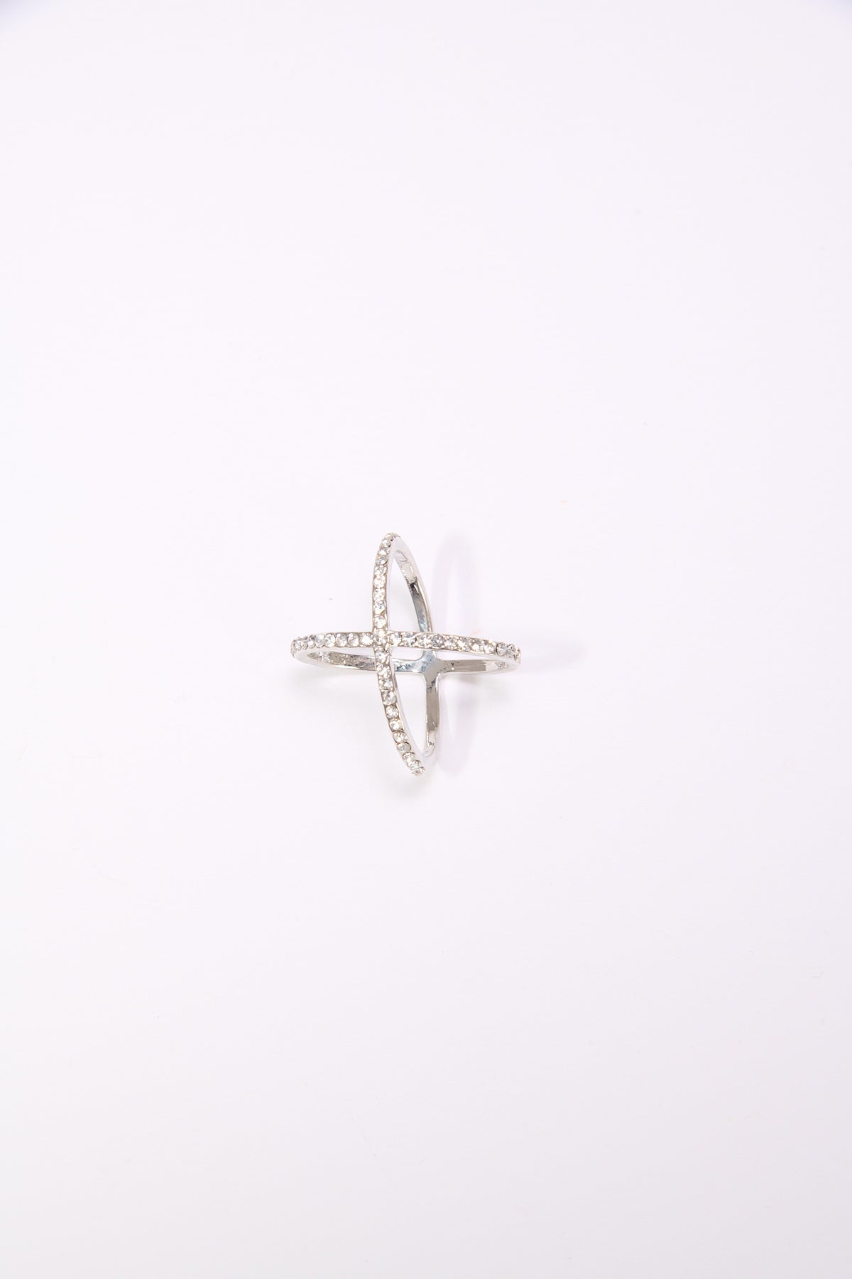 Anello donna incrocio con strass - Argento