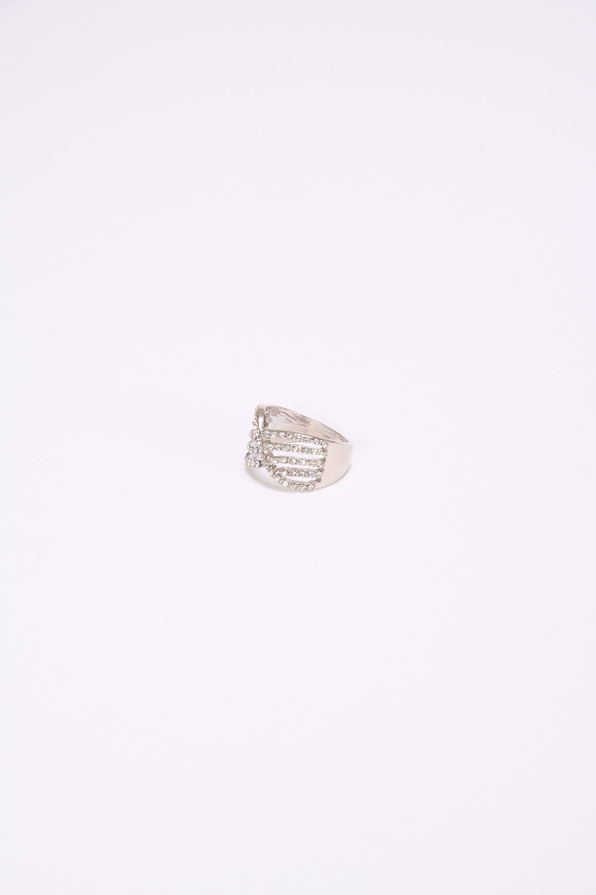 Anello donna fascia strass incrocio - Argento
