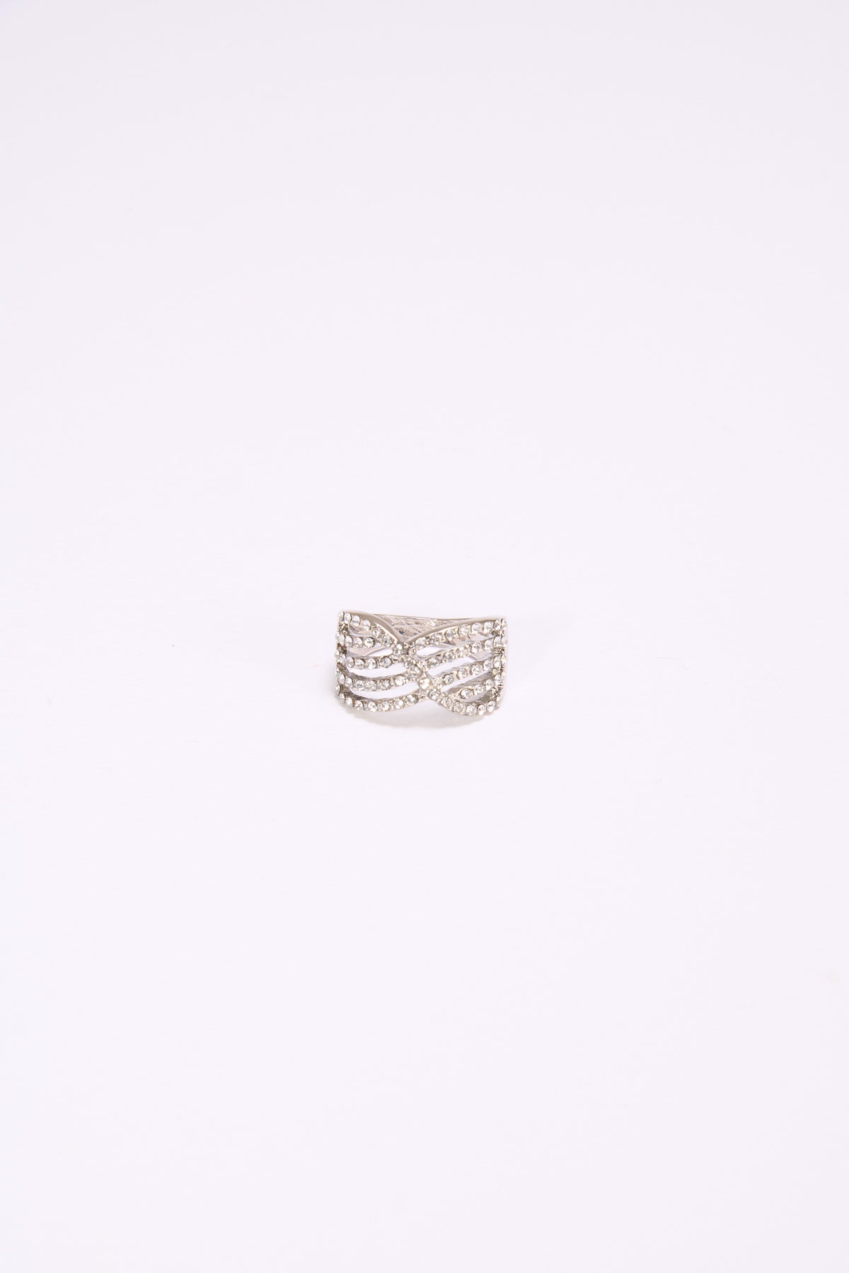 Anello donna fascia strass incrocio - Argento