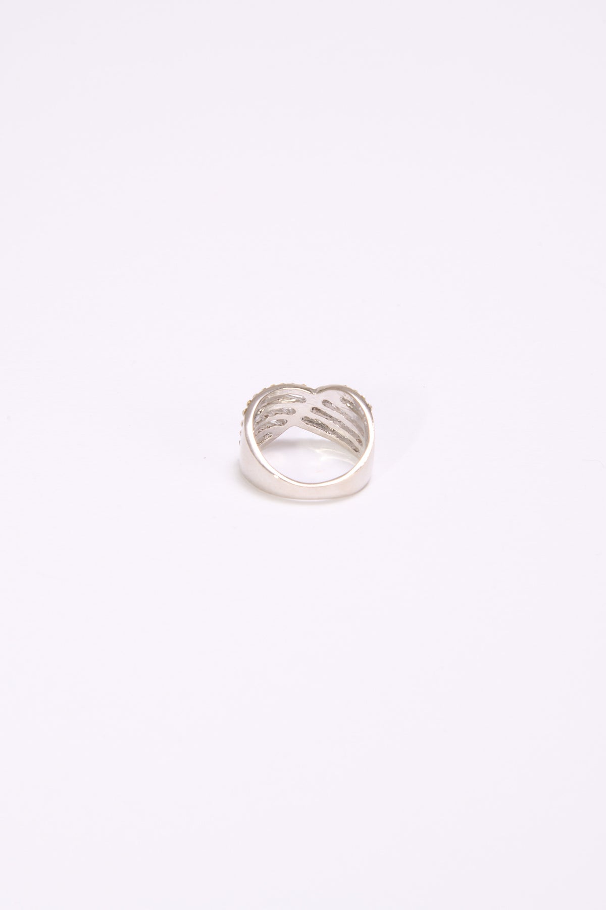 Anello donna fascia strass incrocio - Argento