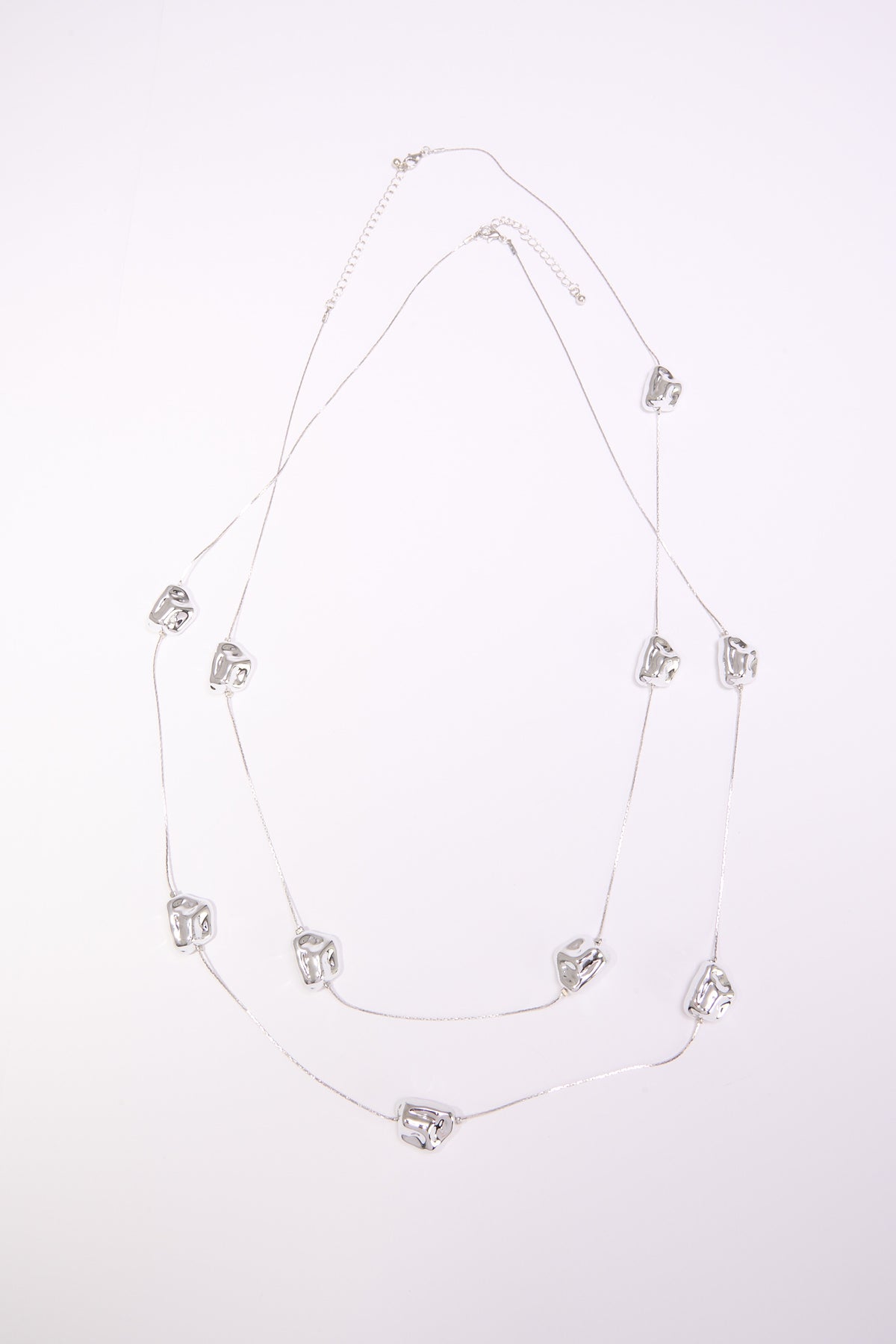 Collana donna due fili con palline sfaccettate - Argento