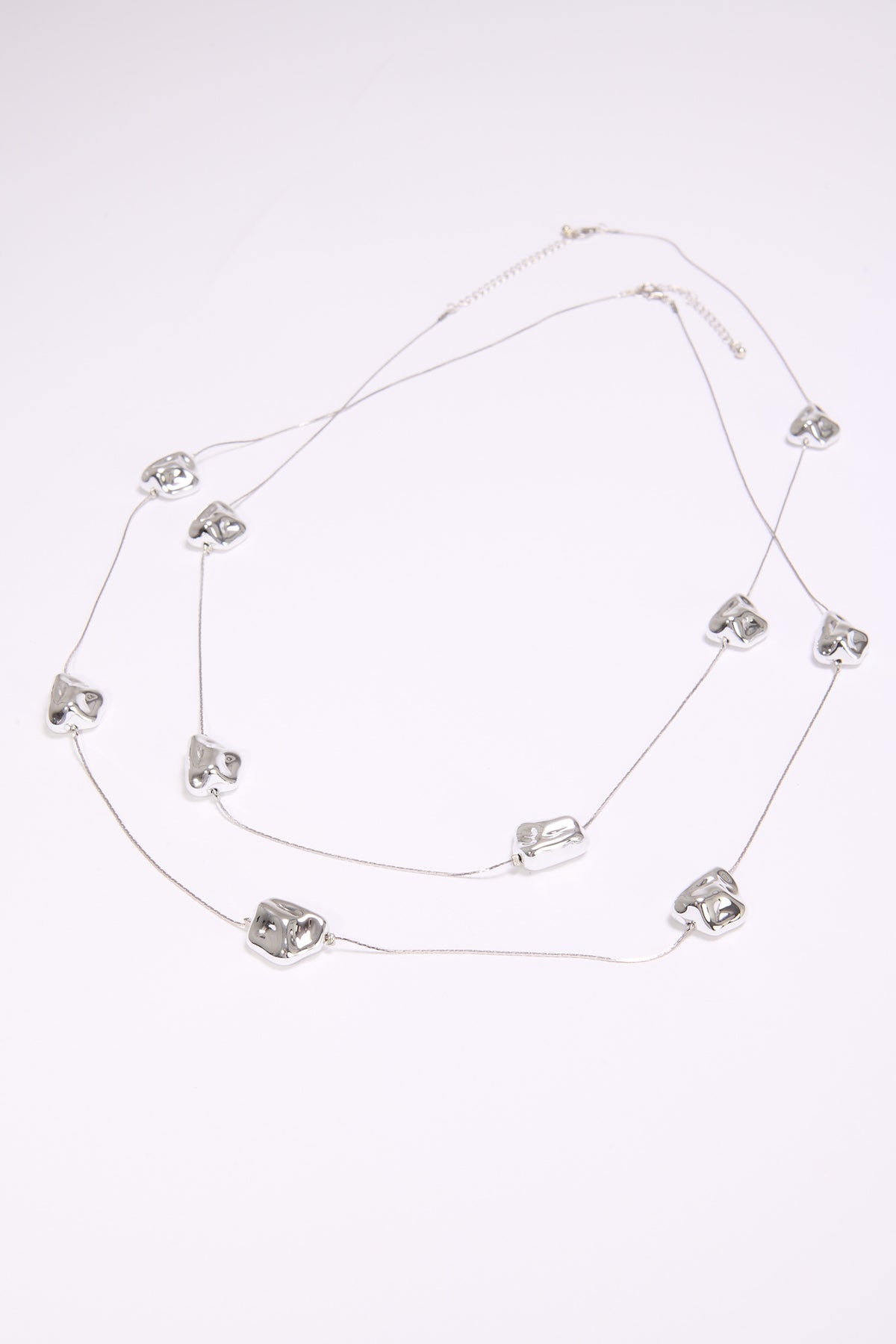 Collana donna due fili con palline sfaccettate - Argento