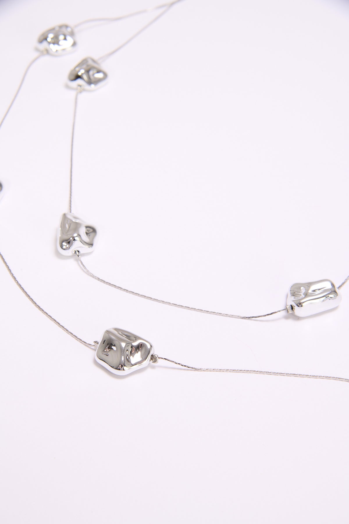 Collana donna due fili con palline sfaccettate - Argento
