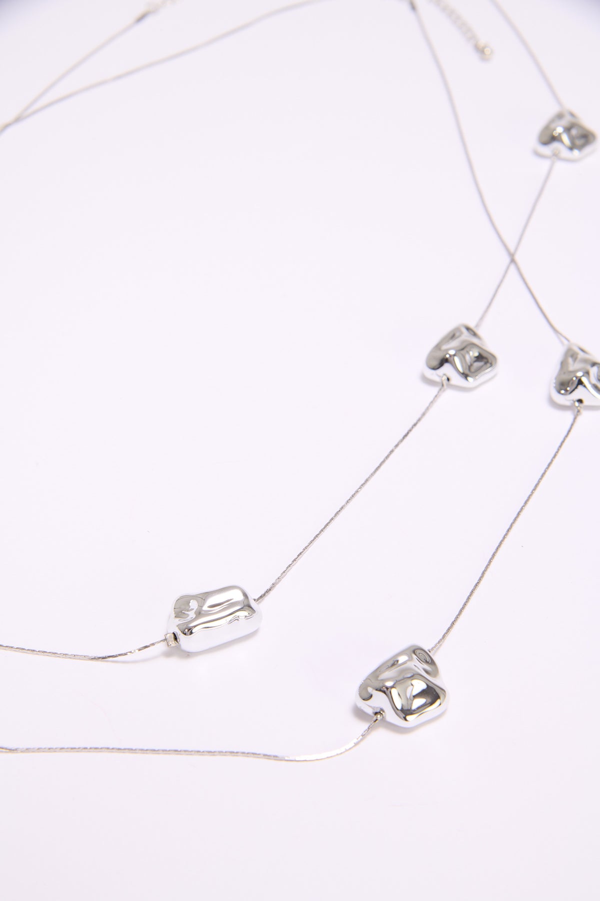 Collana donna due fili con palline sfaccettate - Argento
