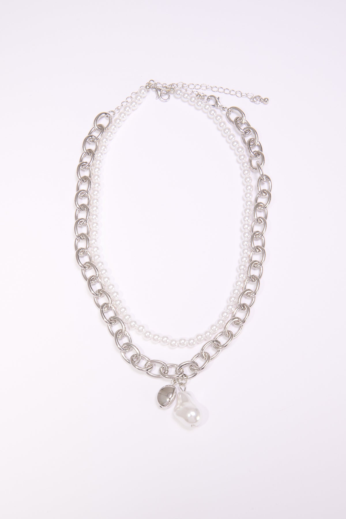 Collana donna due fili catena e perle - Argento