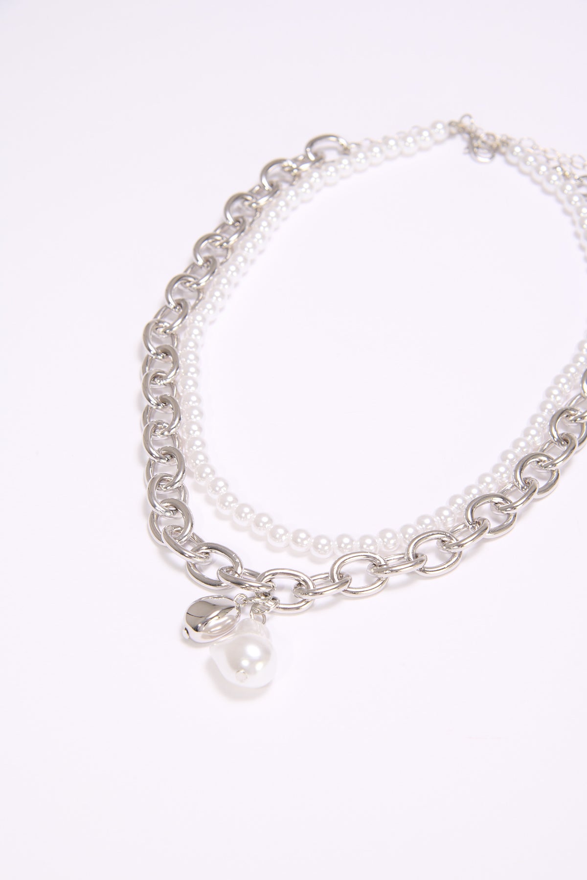 Collana donna due fili catena e perle - Argento