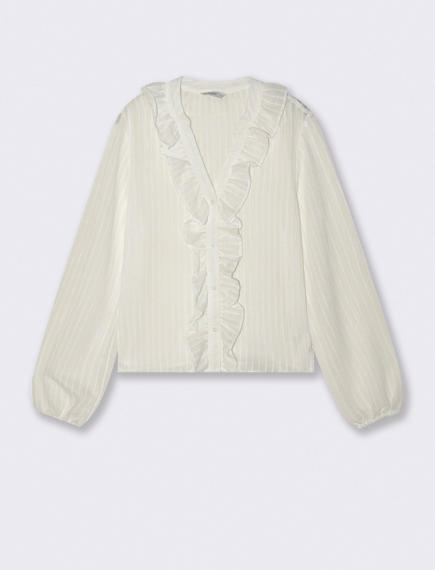 Shirt with Ruffles and Korean Collar - Beige