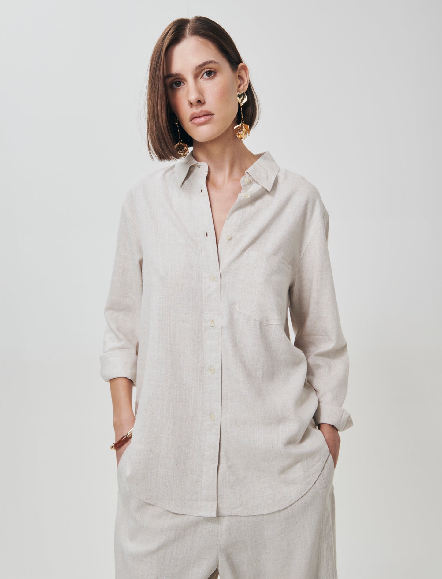 Camicia Manica Lunga con Taschino - Sabbia