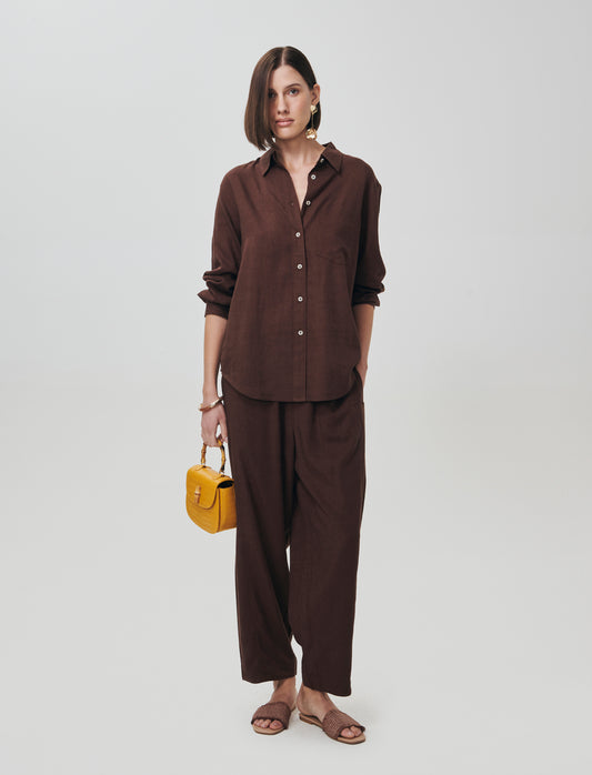 Camicia Manica Lunga con Taschino - Marrone cioccolato
