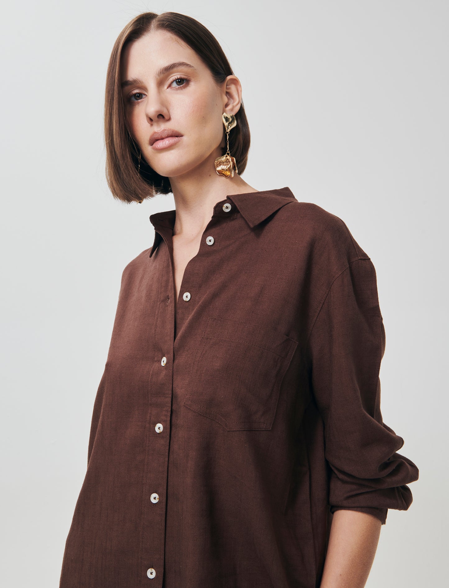 Camicia Manica Lunga con Taschino - Marrone cioccolato