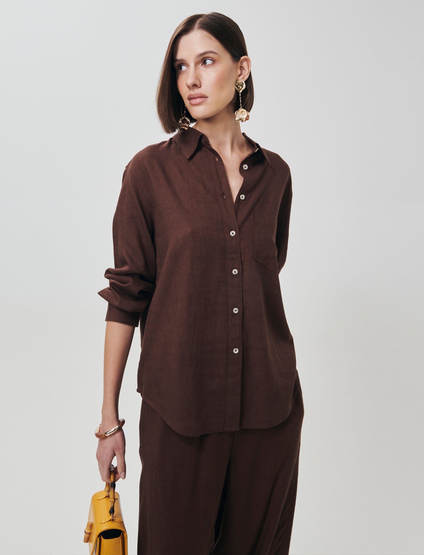 Camicia Manica Lunga con Taschino - Marrone cioccolato