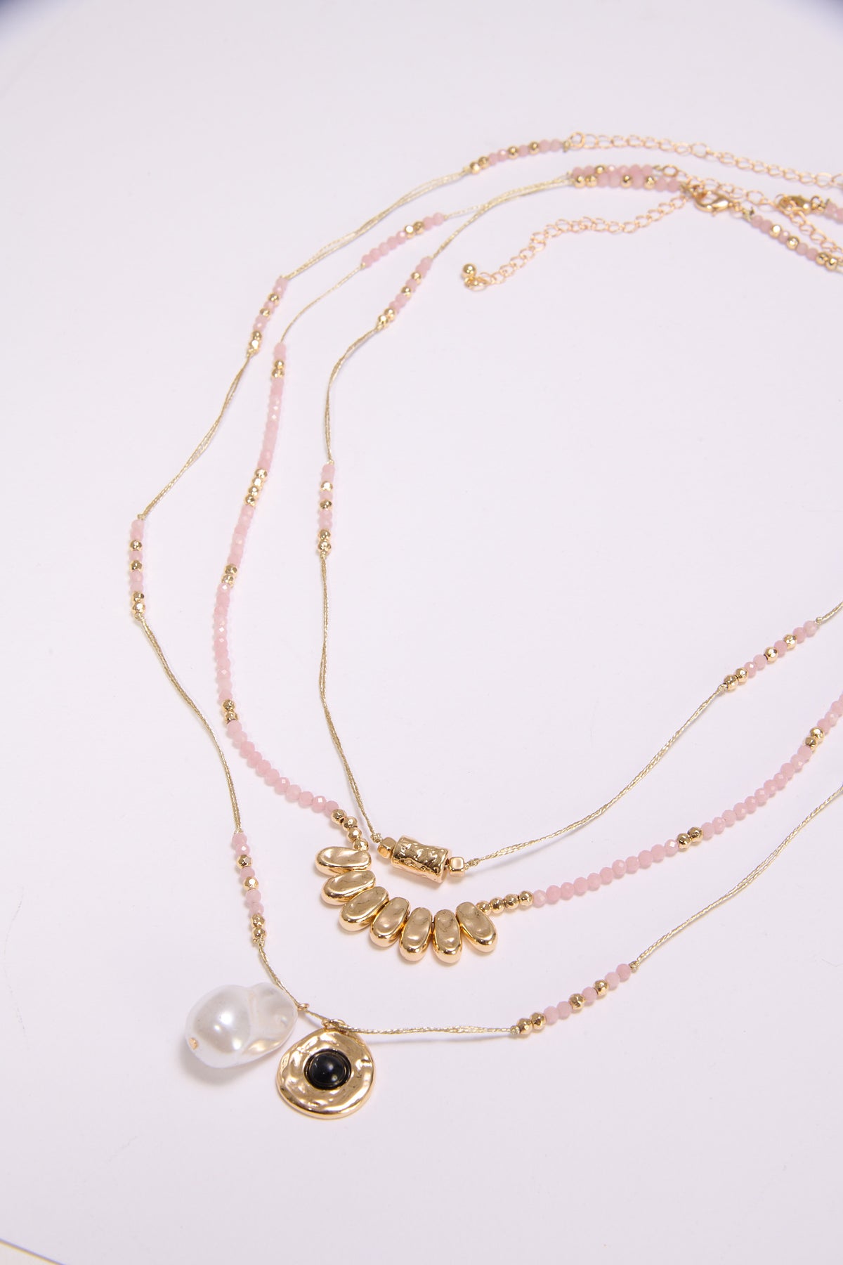 Collana donna 3 fili con perline e perla - Rosa
