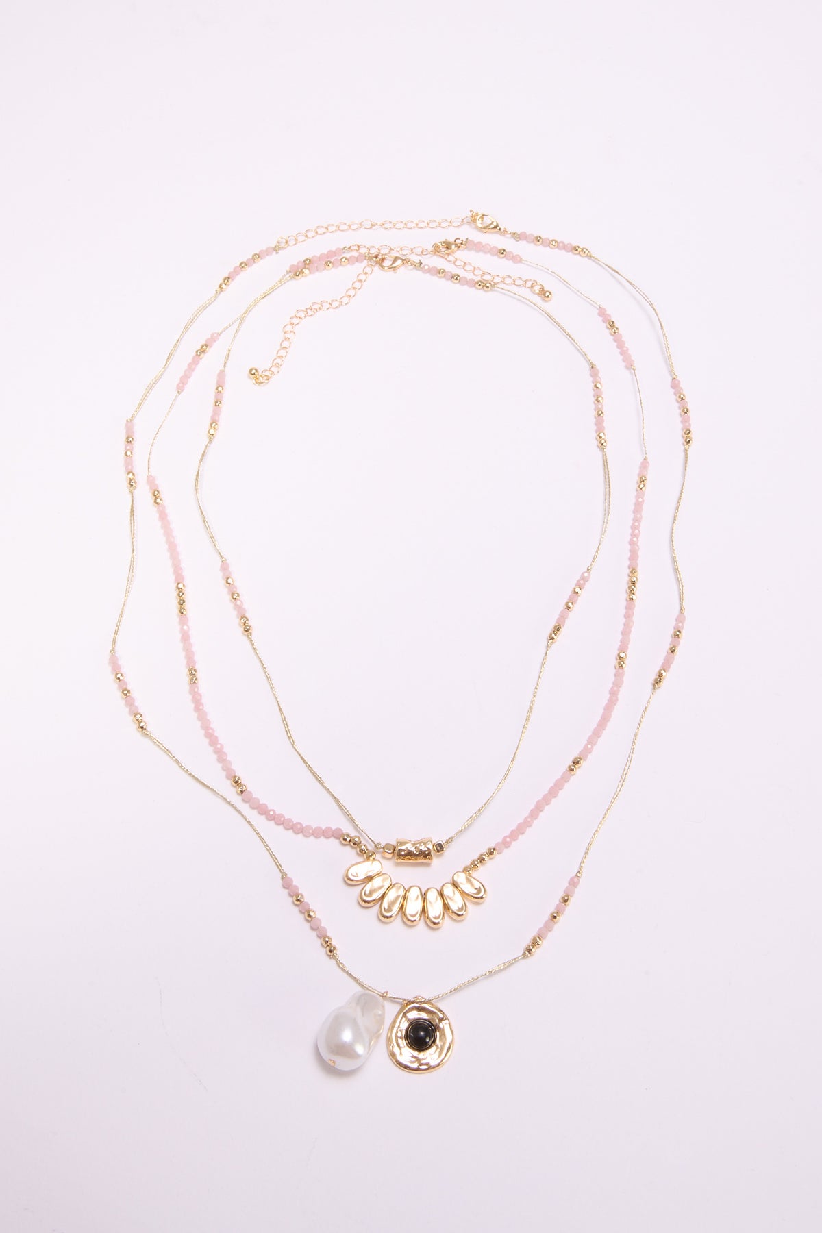 Collana donna 3 fili con perline e perla - Rosa