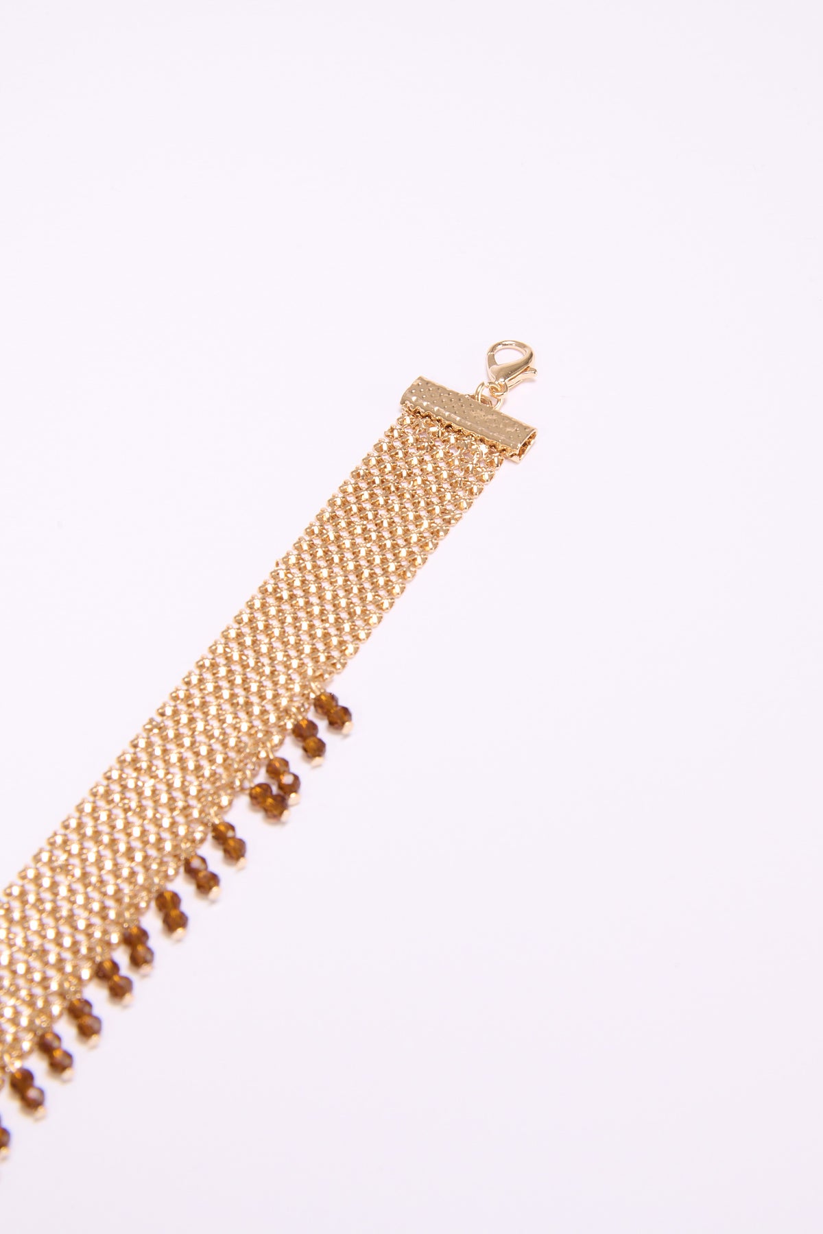 Collana donna choker maglia metallica con perline - Oro