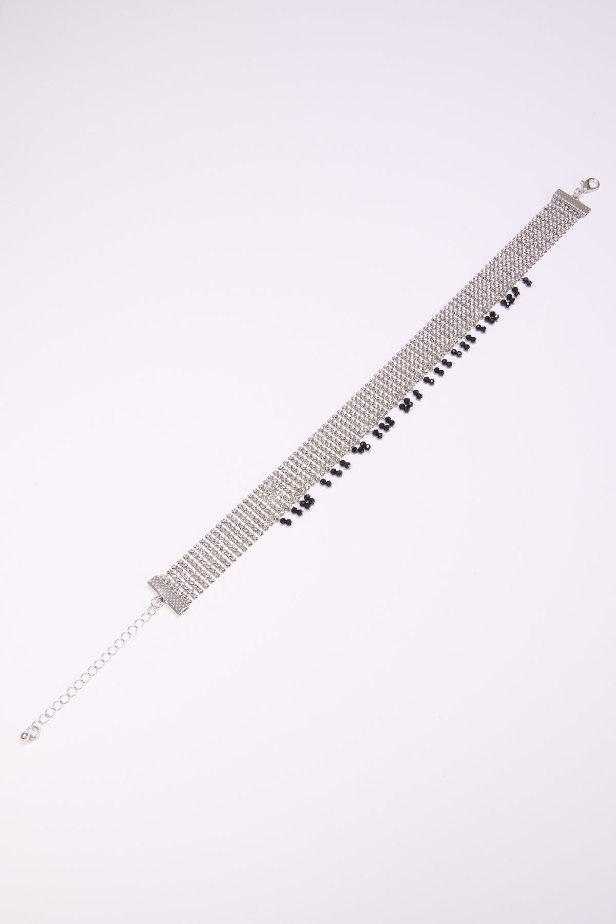 Collana donna choker maglia metallica con perline - Argento