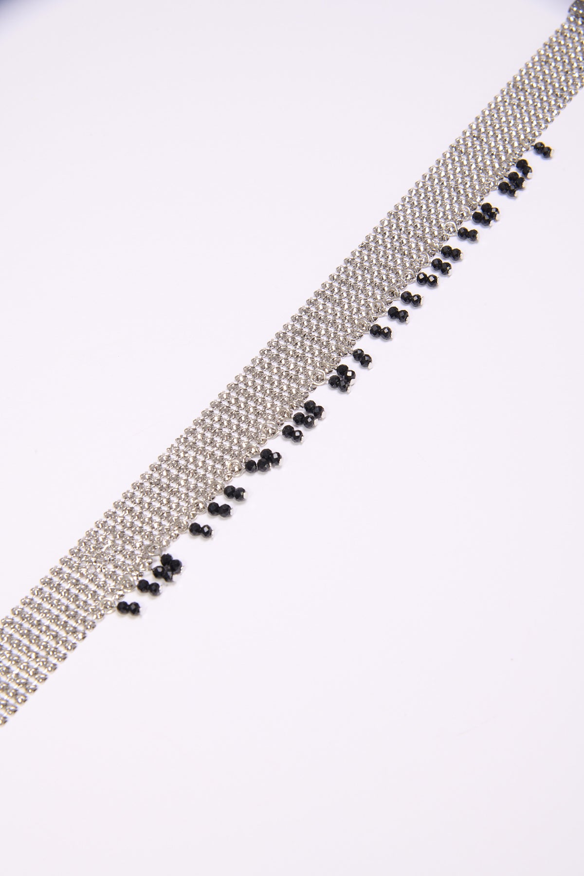 Collana donna choker maglia metallica con perline - Argento