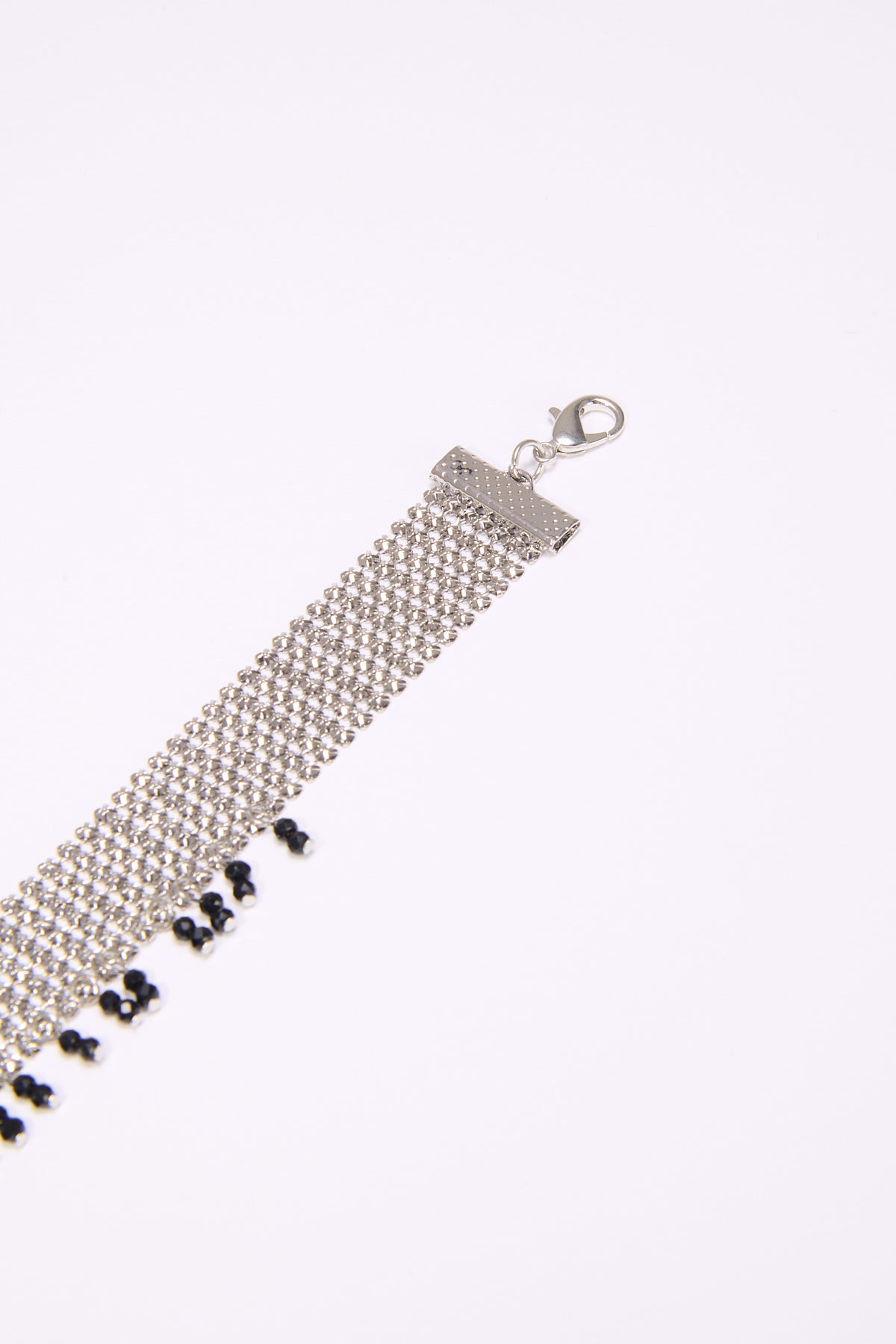 Collana donna choker maglia metallica con perline - Argento