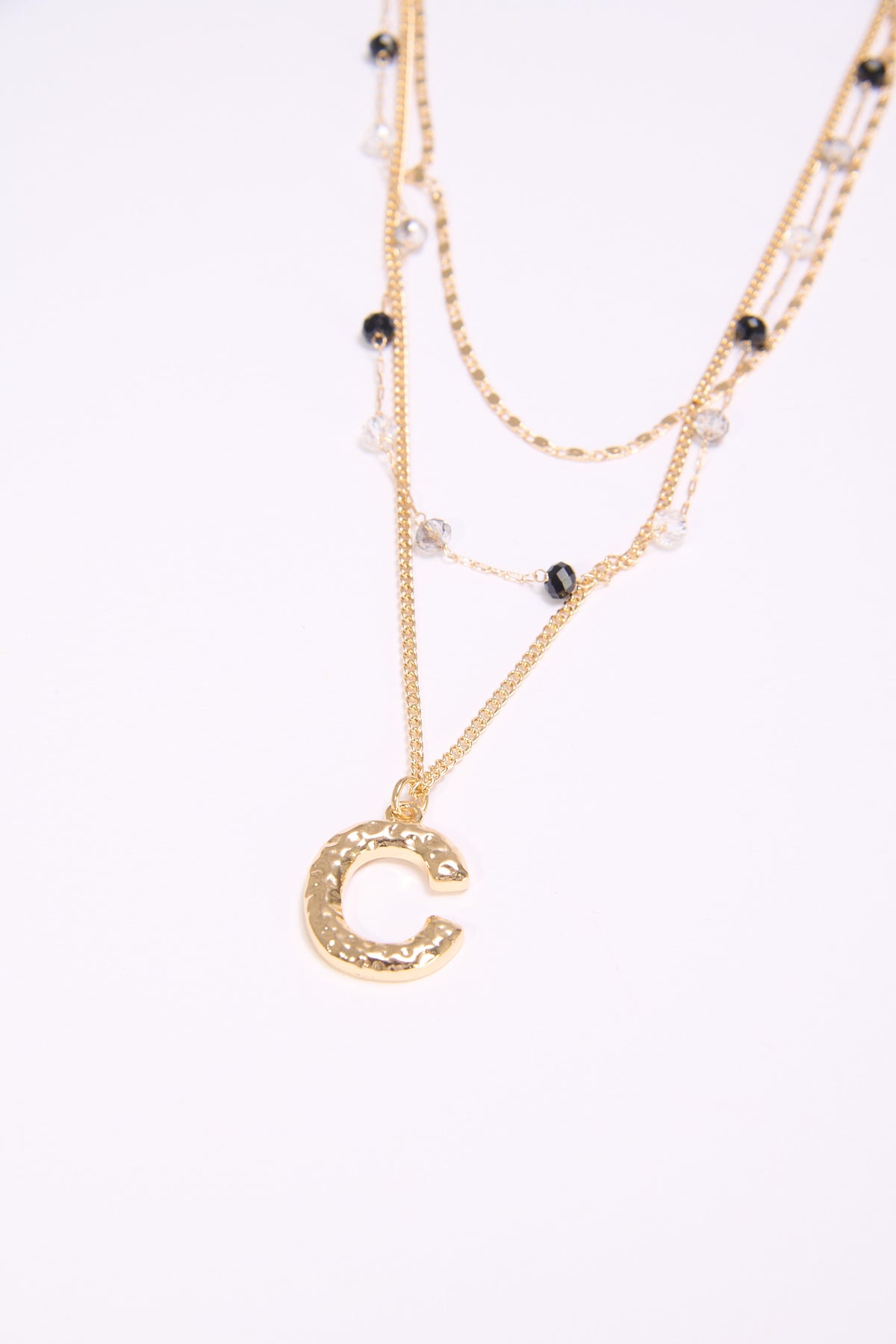 Collana donna 3 fili con lettera martellata - var 2