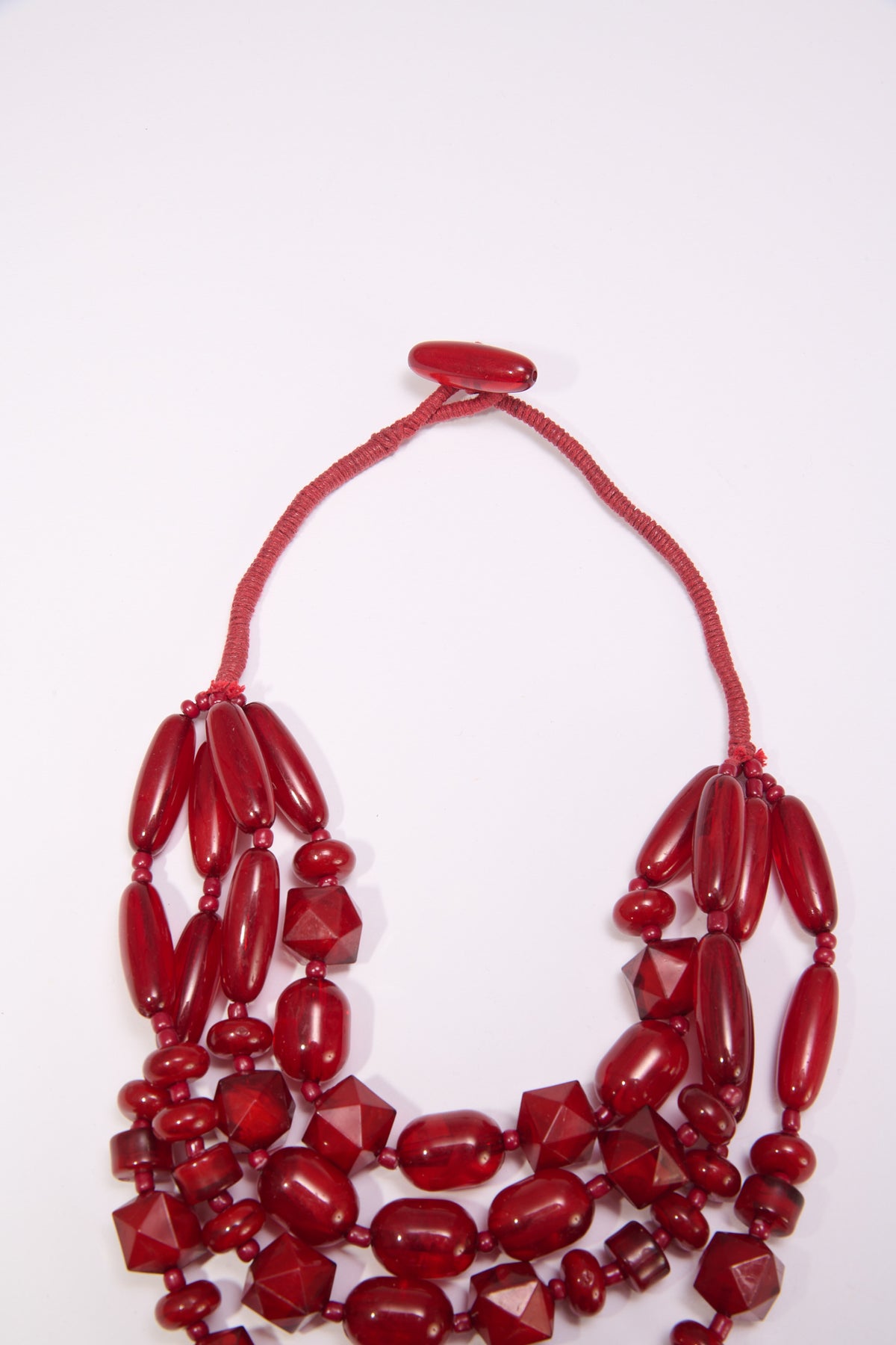 Collana donna 4 fili pietre varie forme - Rosso