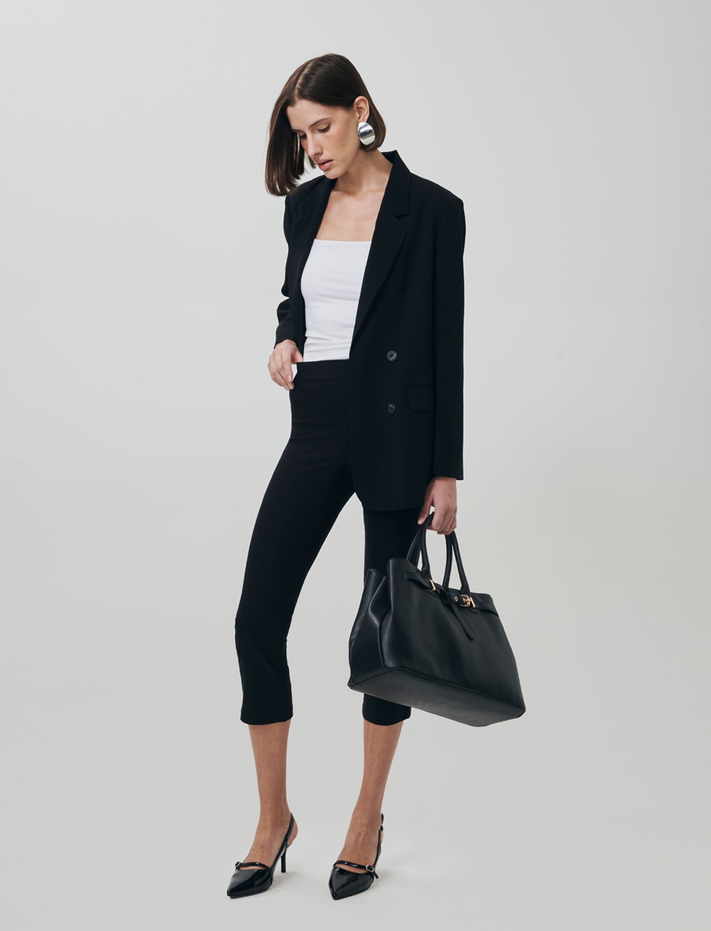 Pantalone Capri con Vita Alta - Nero