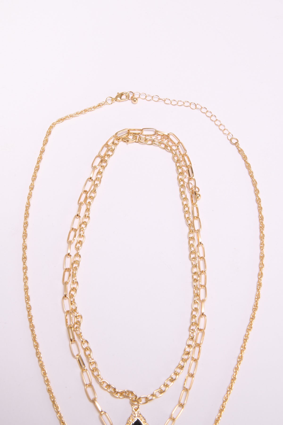 Collana donna 3 fili cuore + pendenti con pietra - Oro